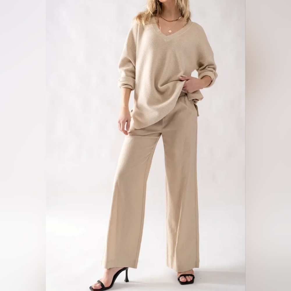 Elegant Cream Wide Leg Pants